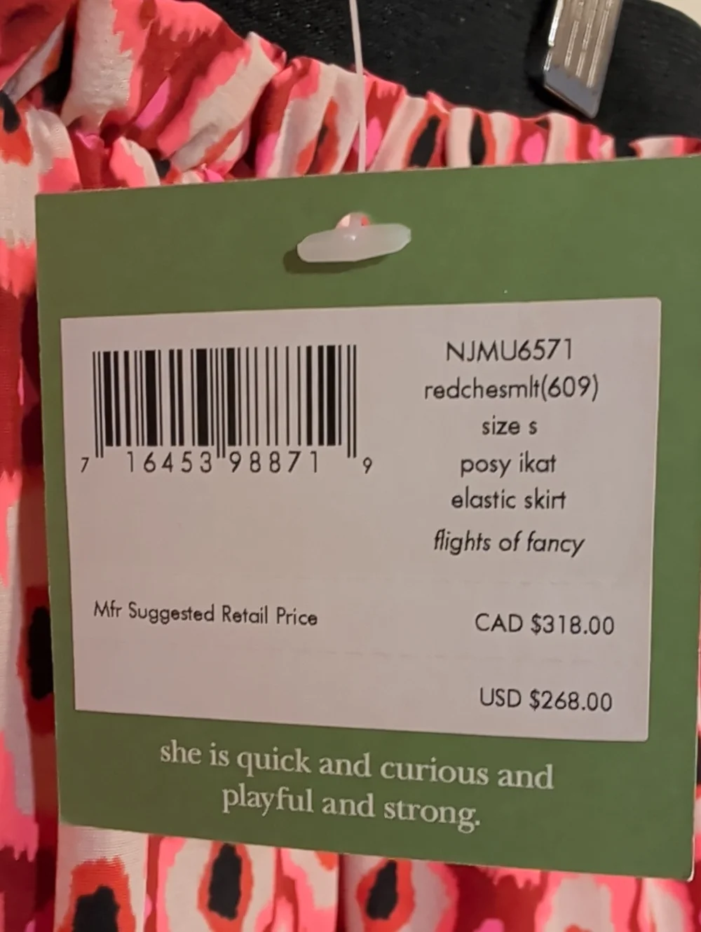 NWT Kate Spade Posy Ikat Silk Blend Pleated Elastic Waist Skirt Pink Red Small